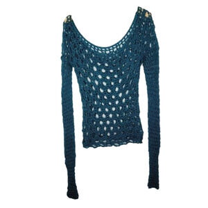 Handmade Crochet Long sleeve Shirt Blue in color